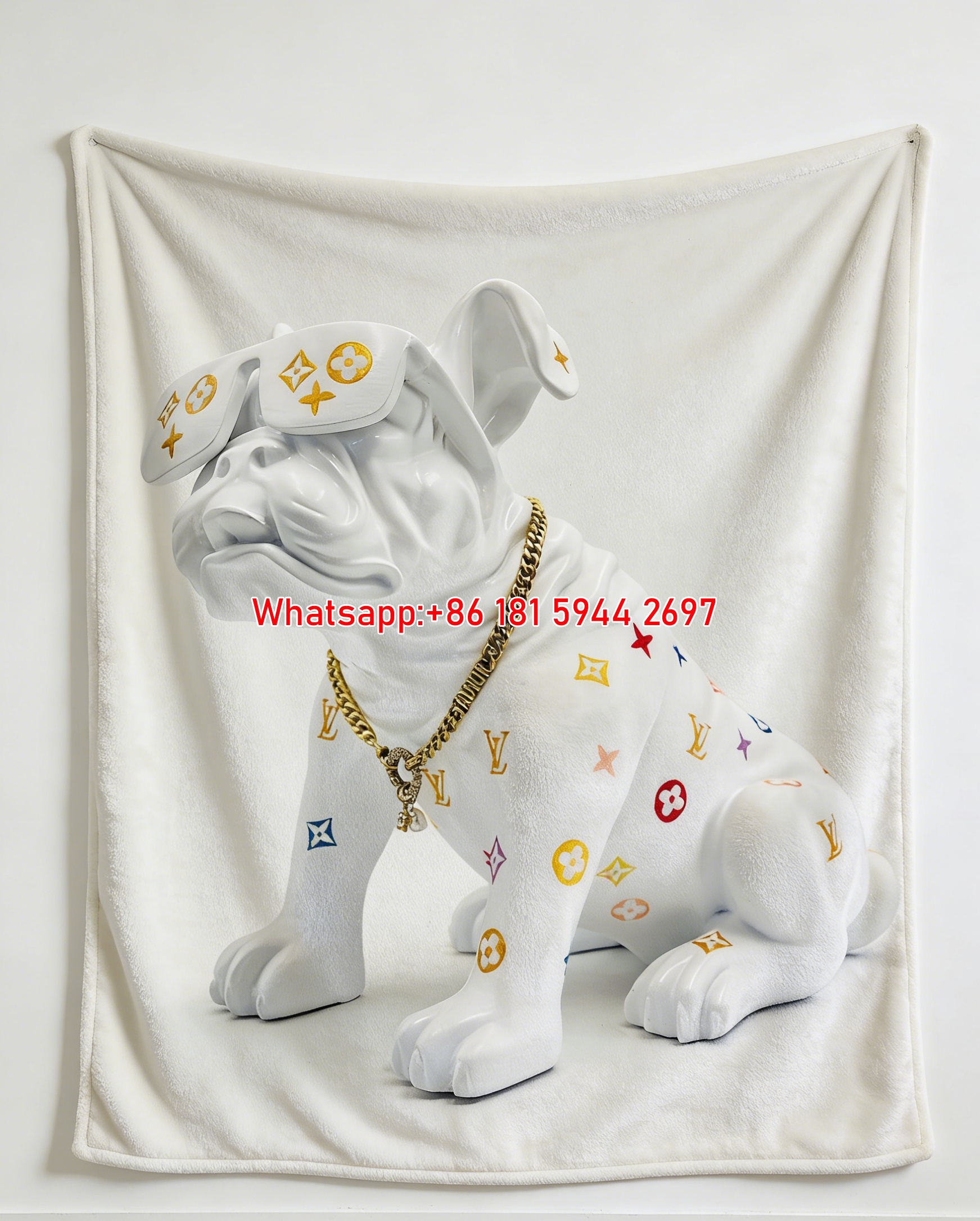 Luxury Bulldog Flannel Blanket LV Monogram Frenchie Throw 036